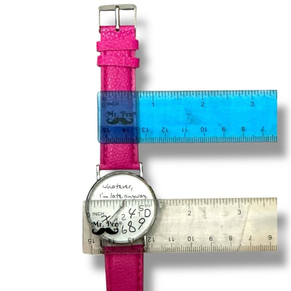 I’m Late Statement Watch Bright Barbie Pink PU Leather Buckle Band Strap Adult - Picture 3 of 16